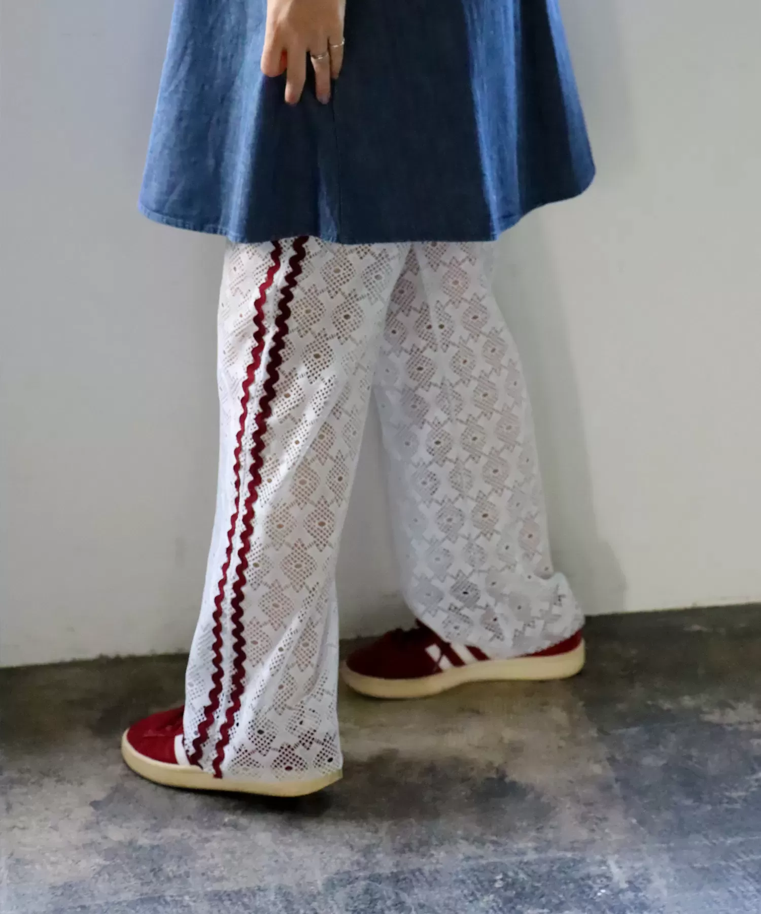 なみなみサイドライン レース イージーパンツ